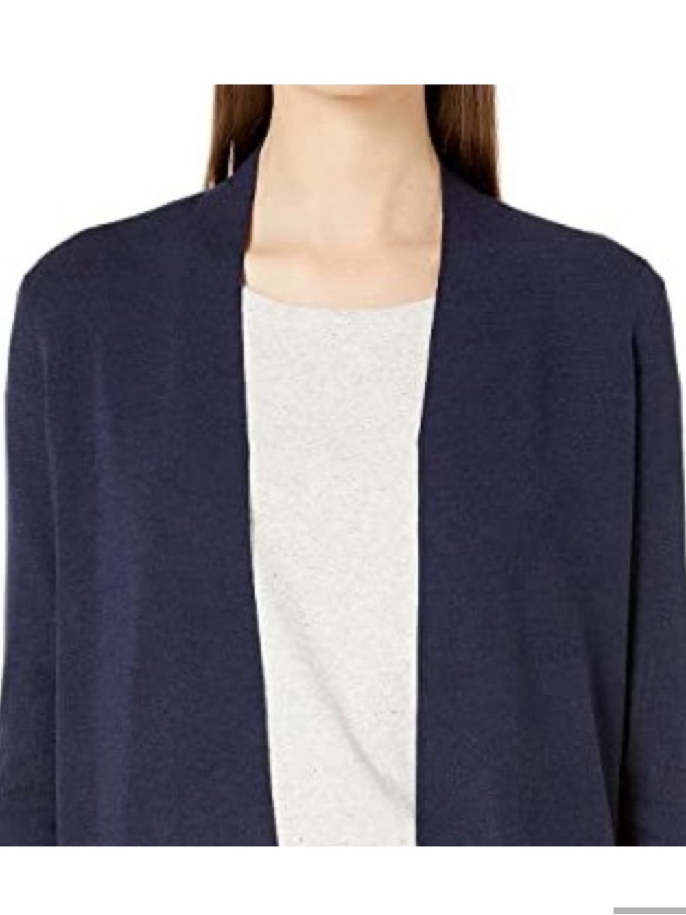 Eileen Fisher Navy Open-Front Long Merino Wool Cardigan - Picture 2 of 15
